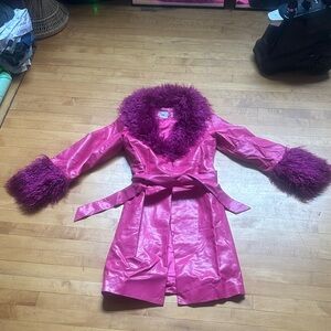 Pink faux leather penny lane coat